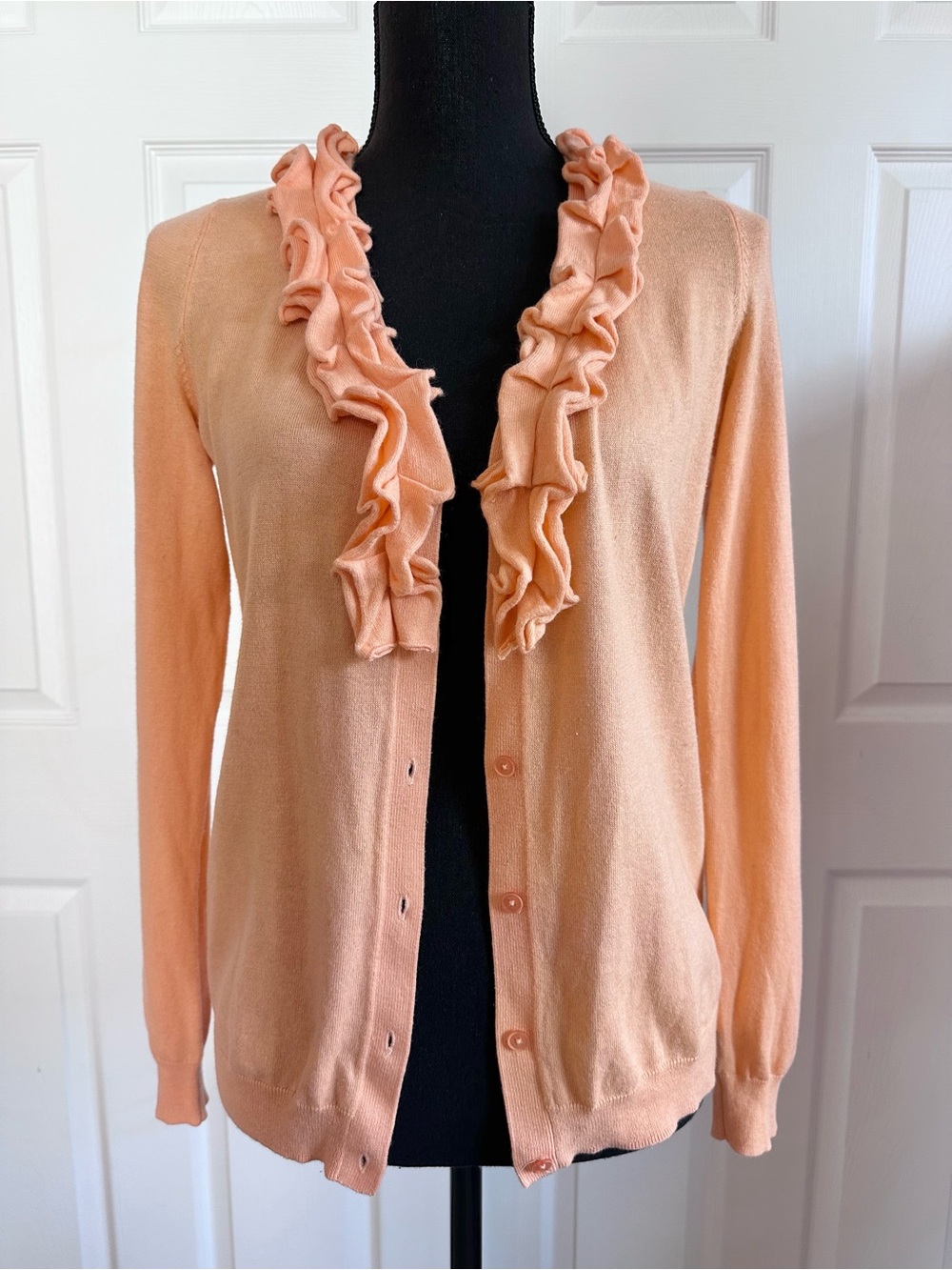 Talbots Peach Melon Ruffled Lightweight Cardigan Sweater